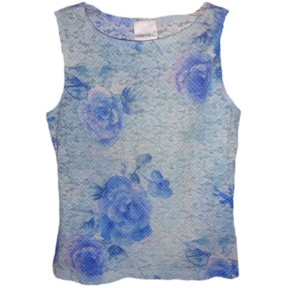 Fashion Bug Sequined Blue & White Floral Tank Top Size M Whimsygoth Career